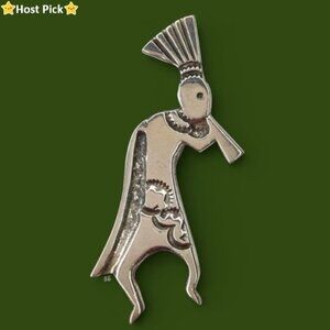 Vintage KOKOPELLI Navajo Silver Brooch - Signed Sterling, Southwest Jewelry